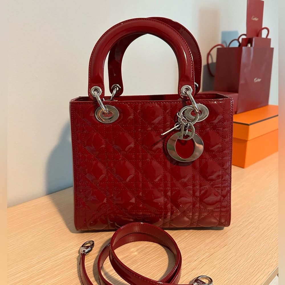 Dior cannage quilt patent bag MEDIUM